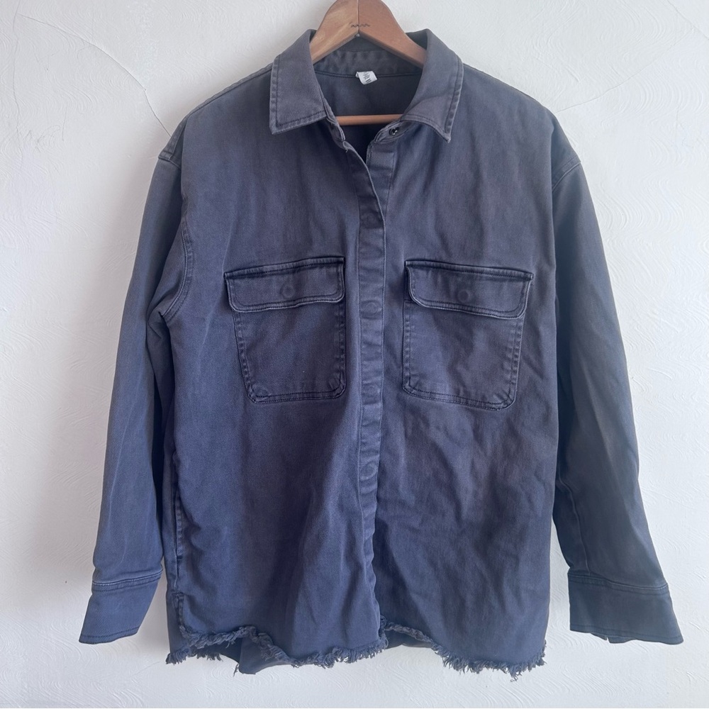 BP. Nordstrom Charcoal Gray Raw Hem Shirt Jacket Shacket - Size Medium